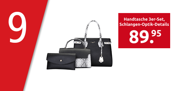 Handtasche 3er-Set, mit Schlangen-Optik-Details, schwarz