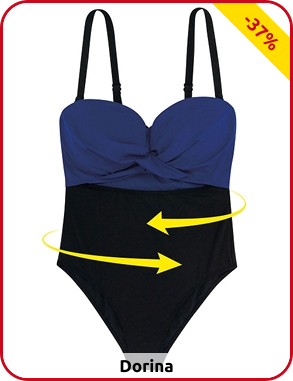 Dorina Badeanzug mit Drapierung, blau/schwarz