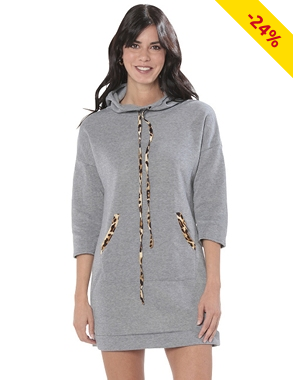 Kapuzen-Kleid, grau/leopard