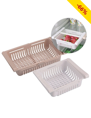 Aufbewahrungskörbe für Kühlschrank, 2er-Set, verstellbar, beige/weiss