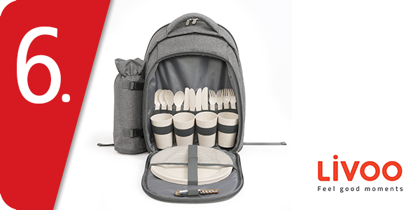 Livoo Picknick-Rucksack, 21-teilig für 4 Personen, grau