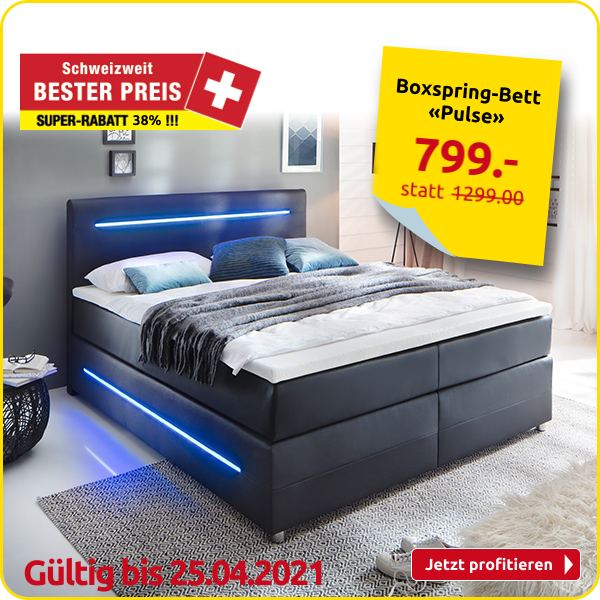 Boxspring-Bett «Pulse» ohne Bettkasten, weiche Matratze, 160 x 200 cm, schwarz