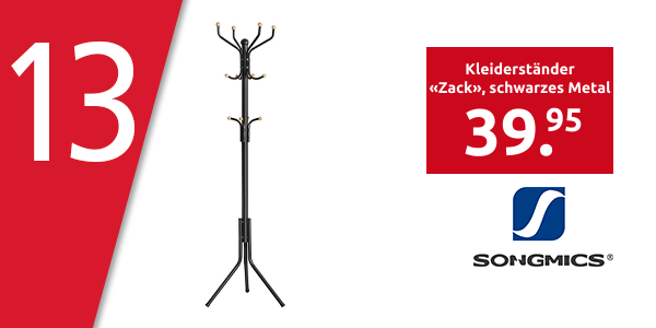 SONGMICS Kleiderständer «Zack», L 44 x B 44 x H 182 cm, schwarzes Metal