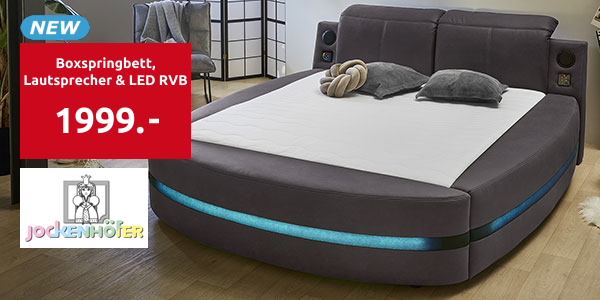 Boxspringbett «Party», 160 x 200 cm, Bluetooth-Lautsprecher & LED RVB, grau