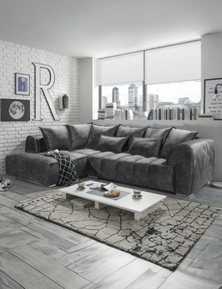 Ecksofa XXL «Italy», L 320 x T 197 cm, mit Kissen, Samt, grau
