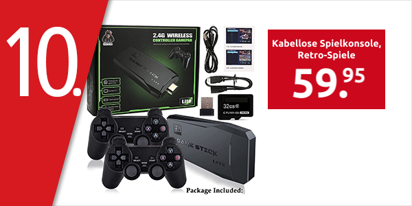 Kabellose Spielkonsole 2,4G, Retro-Spiele, mit 2 Controllern