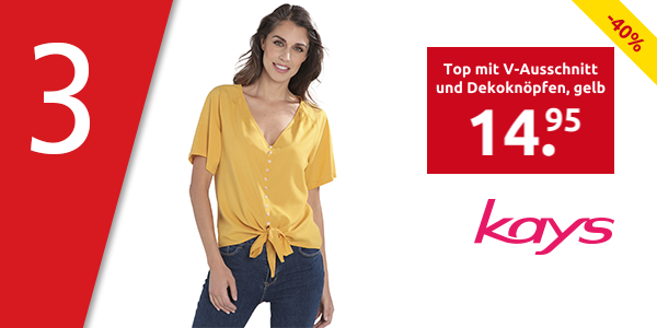Top mit V-Ausschnitt und Dekoknöpfen, gelb