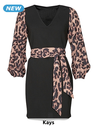 Kleid mit Bindegürtel, schwarz/leopard