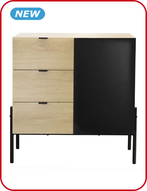 Kommode mit 3 Schubladen, B 79 cm, Holz/schwarz