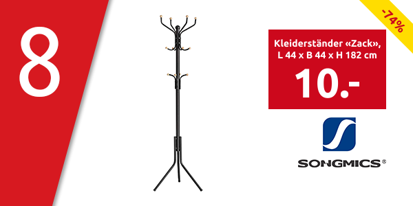 SONGMICS Kleiderständer «Zack», L 44 x B 44 x H 182 cm, schwarzes Metal