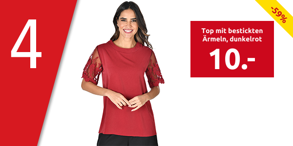 Top mit bestickten Ärmeln, dunkelrot