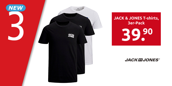 JACK & JONES T-shirts, 3er-Pack, blau + weiss + schwarz