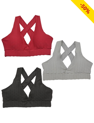 Sport-BHs, 3-er Pack, schwarz + grau + rot