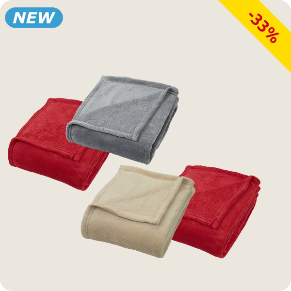 2er-Set Fleecedecken «Coral», 150 x 200 cm, rot + grau