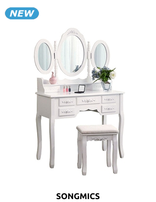 SONGMICS Schminktisch & Hocker«Romantique», B 90 x H 145 x T 40 cm, weiss