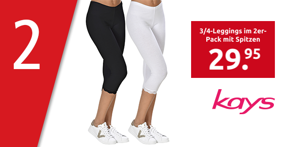 3/4-Leggings im 2er-Pack mit Spitzen