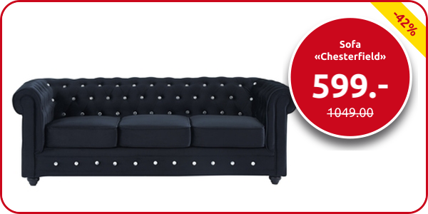Sofa «Chesterfield», schwarz mit Strass