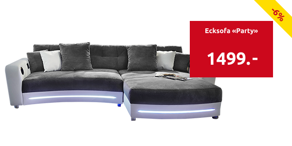 Ecksofa «Party» weiss/grau, mit Beleuchtungsleiste und Soundsystem