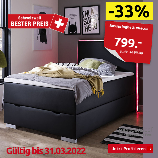 Boxspringbett «Race» mit Bettkasten, 140 x 200 cm, schwarz