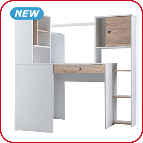 Eckschreibtisch «Delta», B 124 x H 140,5 x P 99,5 cm, weiss/Holz