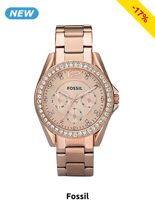 Fossil Damenuhr mit Zirkonia-Steinen, roségoldfarben