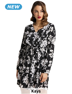 Wickelkleid, mit Gürtel, schwarz bedruckt