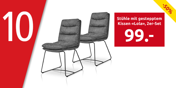 Stühle mit gestepptem Kissen «Lola», 2er-Set, grau