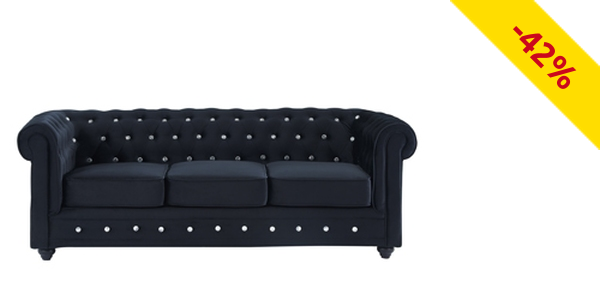 Sofa «Chesterfield», schwarz mit Strass