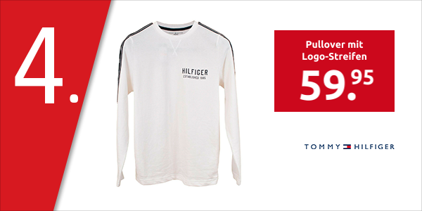 Tommy Hilfiger Pullover mit Logo-Streifen, weiss