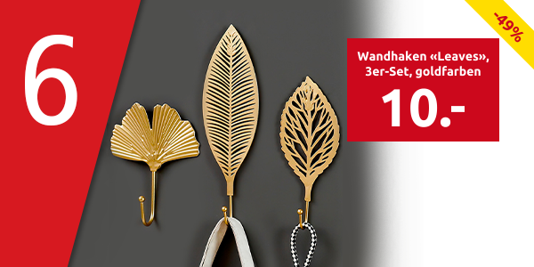 Wandhaken «Leaves», 3er-Set, goldfarben