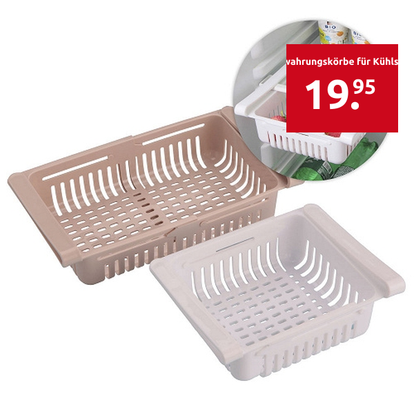 Aufbewahrungskörbe für Kühlschrank, 2er-Set, verstellbar, beige/weiss
