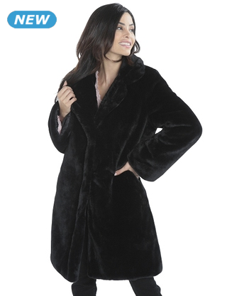 Manteau en fausse fourrure, noir