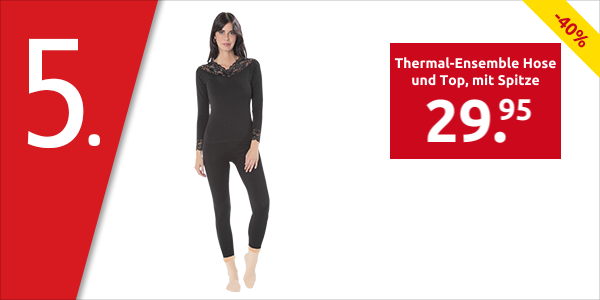Thermal-Ensemble Hose und Top, mit Spitze, schwarz