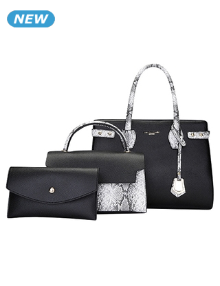 Handtasche 3er-Set, mit Schlangen-Optik-Details, schwarz