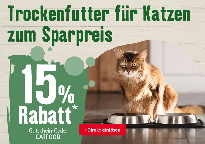 15% Rabatt auf Katzentrockenfutter!