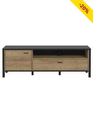 TV-Möbel «Indus», B 151,5 x H 50 x T 40 cm, Dekor Riviera Eiche/mattschwarz