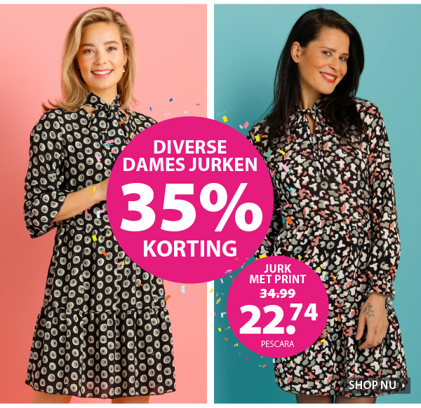 Diverse damesjurken nu met 35% korting!