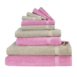 10-teiliges Frottee-Set, superflauschig, rosa/sand