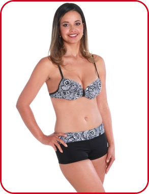 Push up-Bikini, schwarz/weiss bedruckt