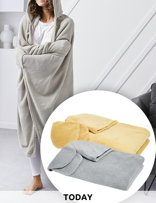 TODAY Fleecedecke mit Kapuze und Handschuhen, 165 x 115 cm, beige