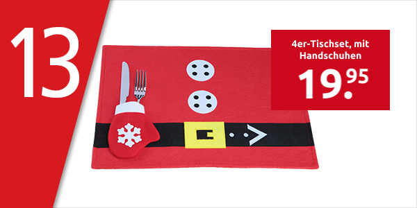 4er-Tischset «Weihnachten», mit Handschuhen fürs Besteck