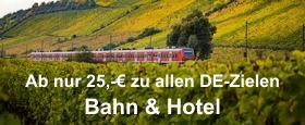 Bahn & Hotel - Ab nur 25,-€ zu allen DE-Zielen