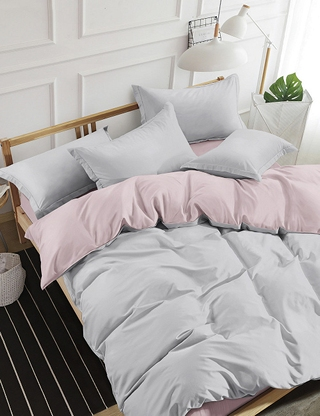 Garnitur «Mikro» Duvet 160 x 210 cm + Pfulmenbezug 65 x 100 cm, silber/rosa