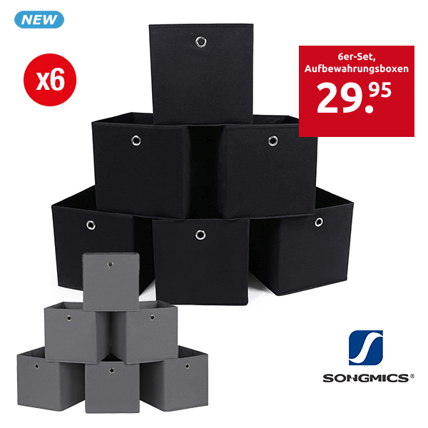 SONGMICS 6er-Set, Aufbewahrungsboxen, schwarz