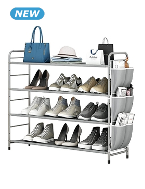 Schuhmöbel mit Seitentaschen, 71 x 65 x 29 cm, grau