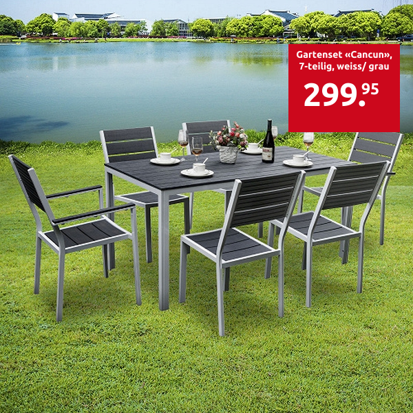 Gartenset «Cancun», 7-teilig, weiss/ grau