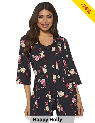 Jacke mit floralem Print, Happy Holly, schwarz bedruckt