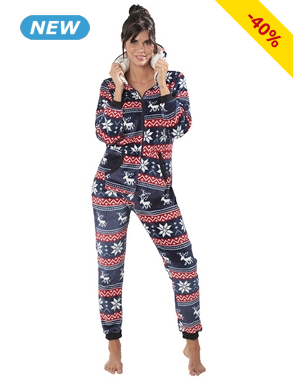 Fleece-Overall mit Wintermotiven, blau/weiss