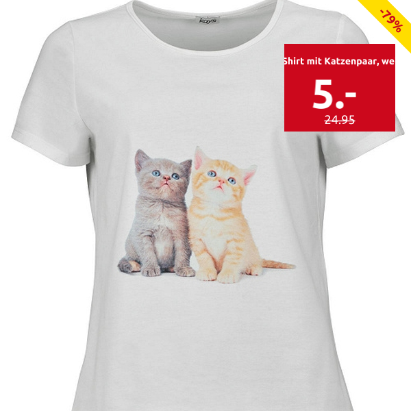 T-Shirt mit Katzenpaar, weiss