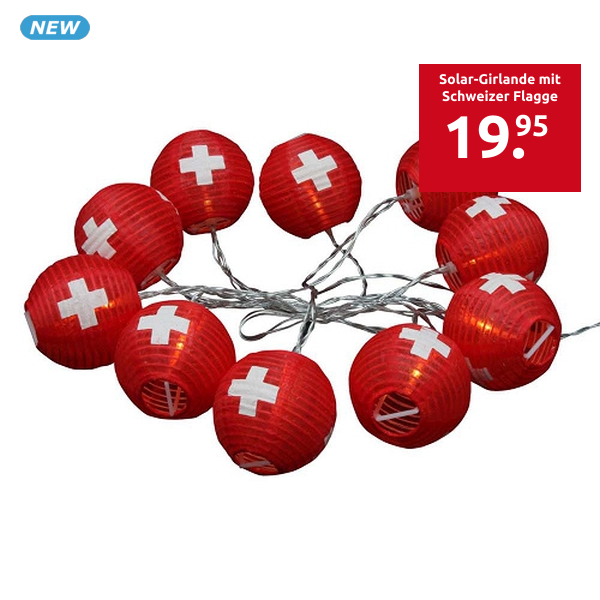 Solar-Girlande mit Schweizer Flagge, rot, L 180 cm